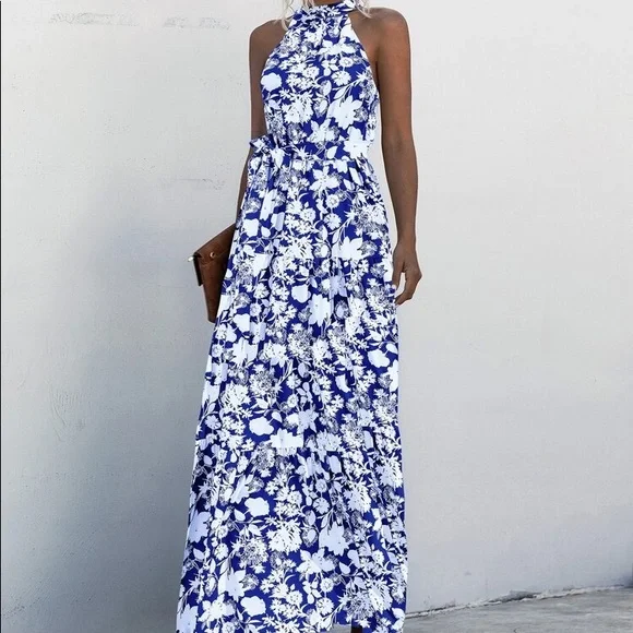 Boho Gypsy Halter Belted Maxi Dress New - Picture 9 of 12